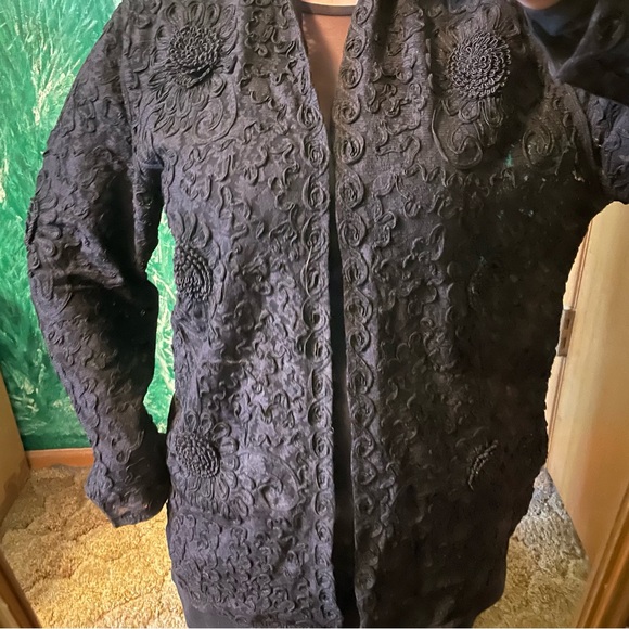 Black Thick Lace Mesh Cardigan - sheer - Picture 3 of 8